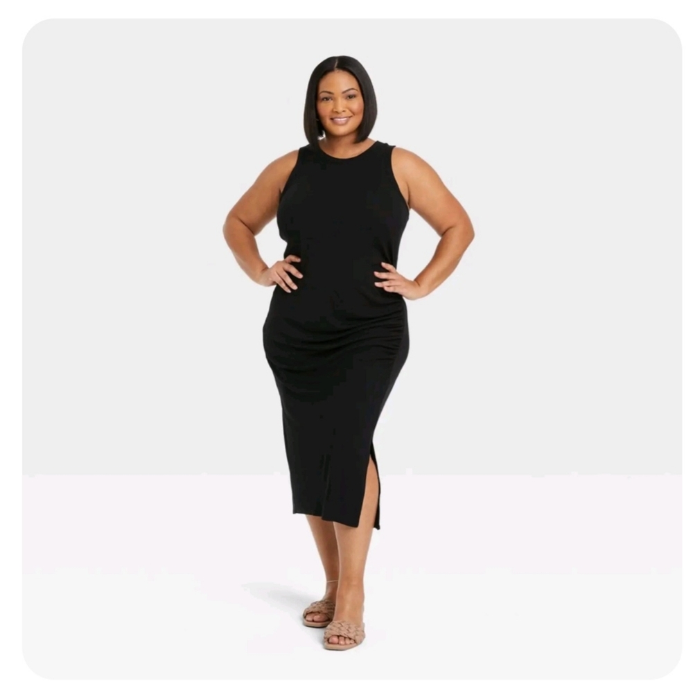 Women's, Sleeveless Ruched Side Slit Bodycon Dress - Ava & Viv #C-J6